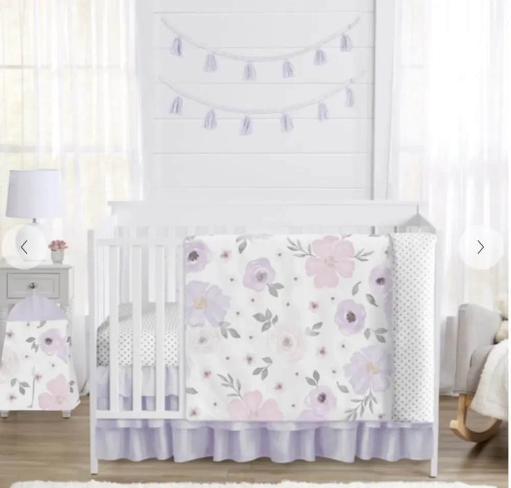 Sweet JoJo Designs Watercolor Floral Lavender Baby Nursery Crib Bedding 4 Piece